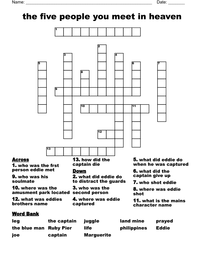 the five people you meet in heaven  Crossword