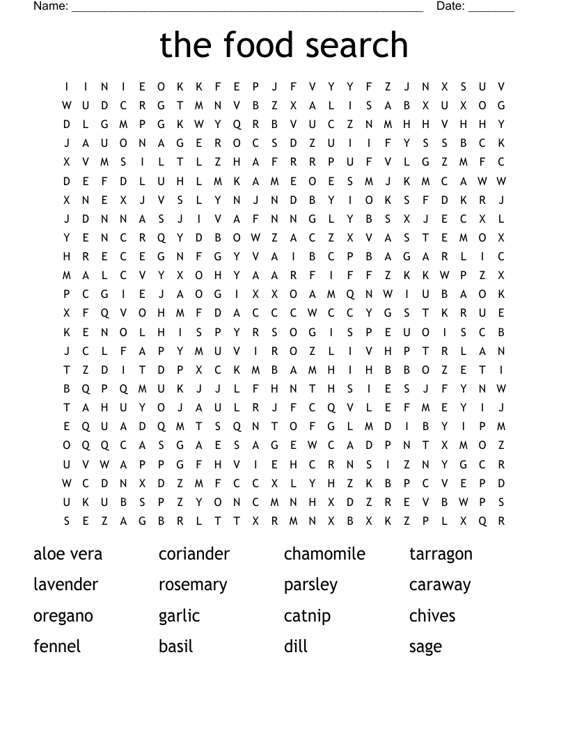 the food search Word Search