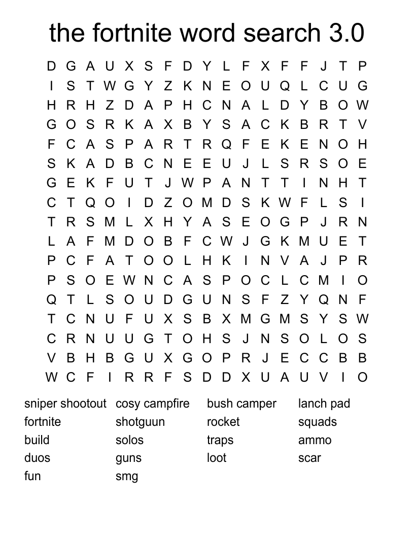 the fortnite word search 3.0