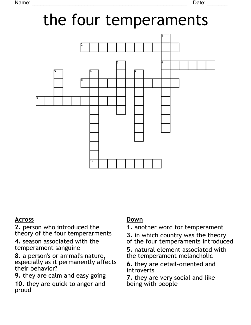 the four temperaments Crossword