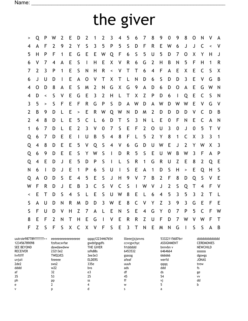 the giver Word Search