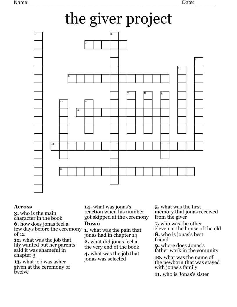 the giver project Crossword