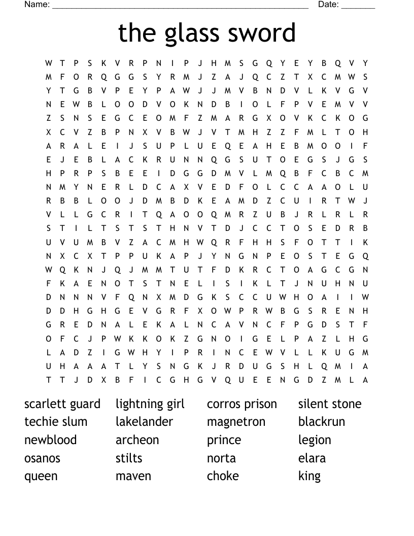 the glass sword Word Search