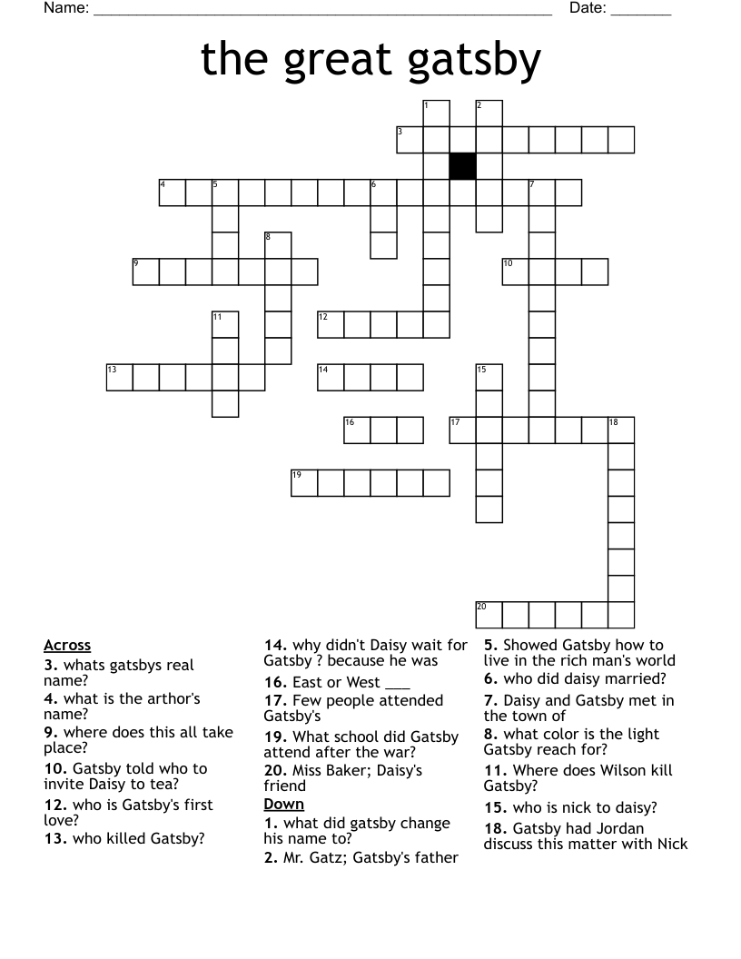 the great gatsby Crossword