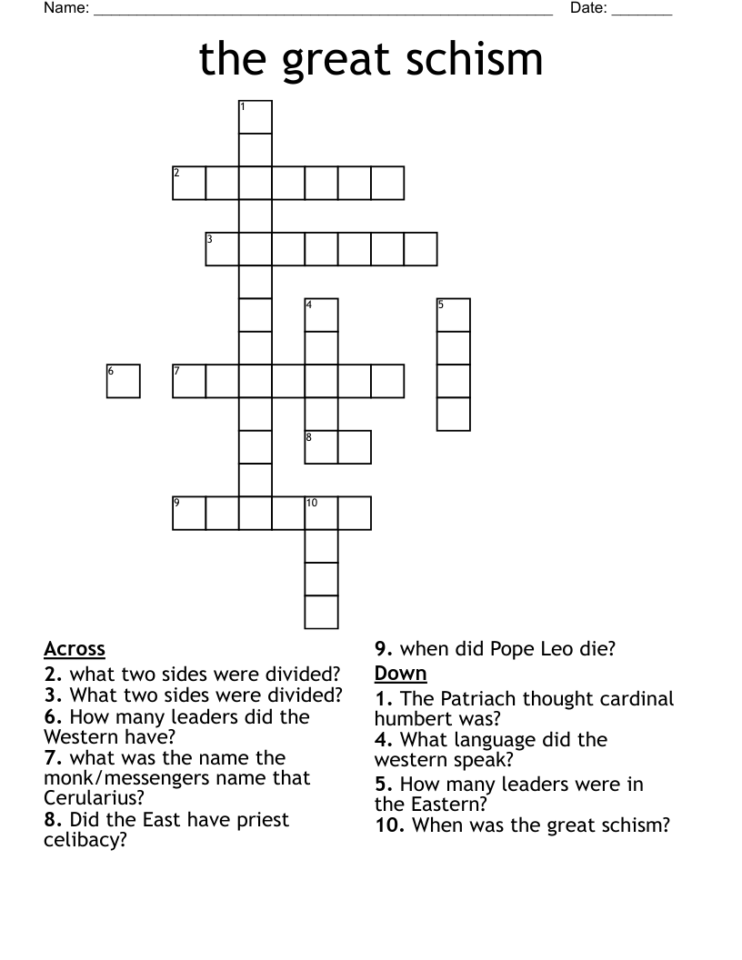 the great schism Crossword