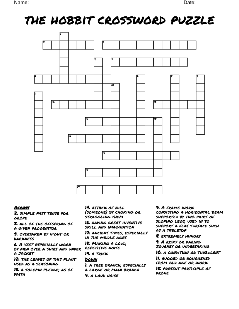 the hobbit crossword puzzle