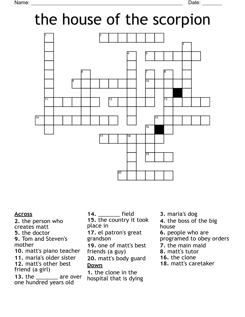 the house of the scorpion Crossword