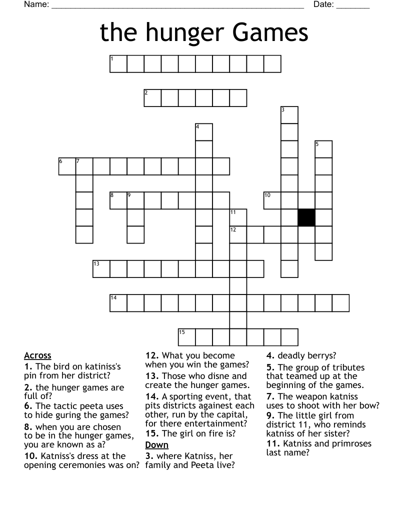 the hunger Games  Crossword