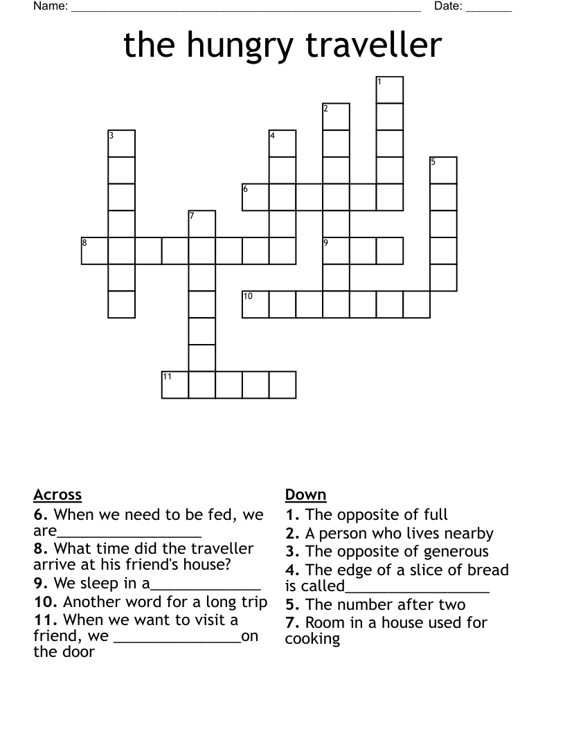 the hungry traveller Crossword