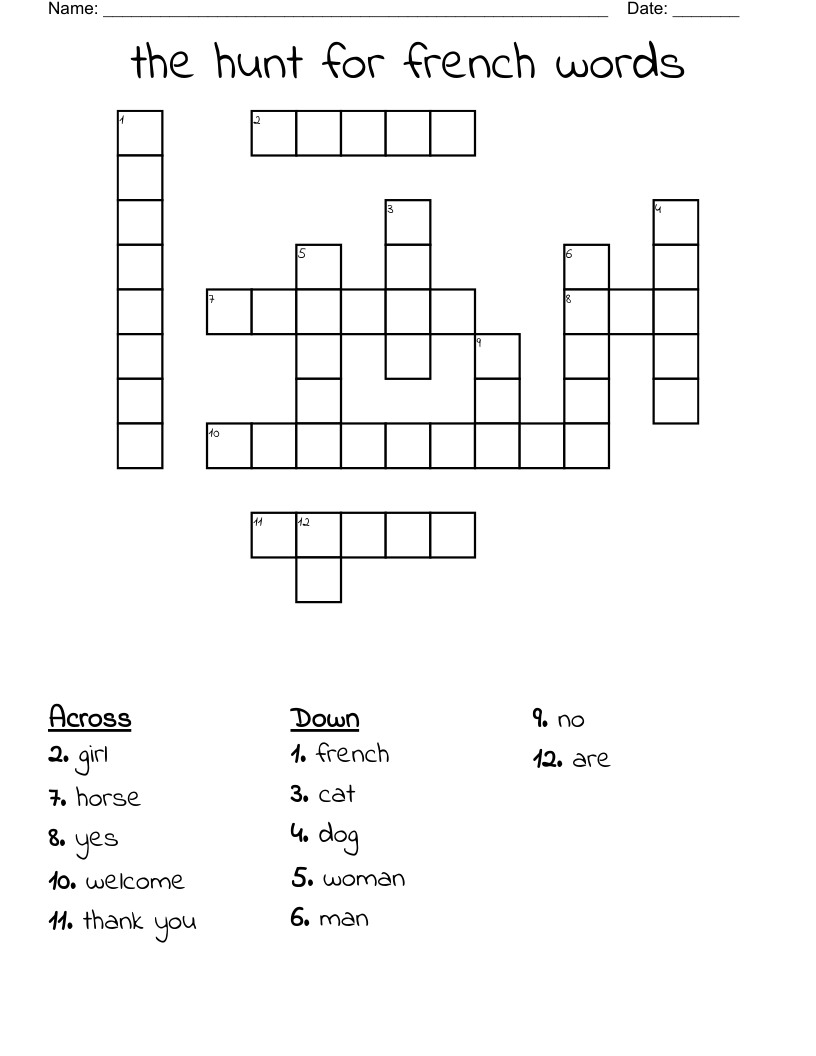 the hunt for french words Crossword