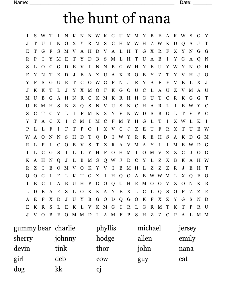 the hunt of nana Word Search