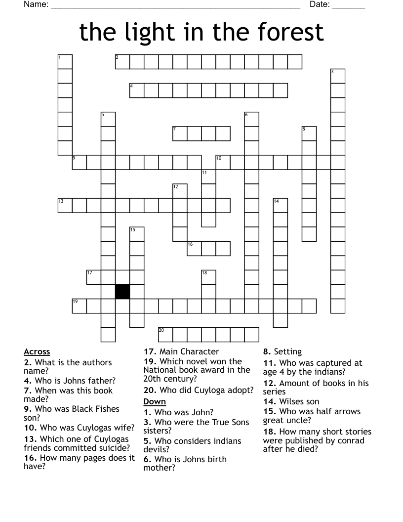 the light in the forest  Crossword
