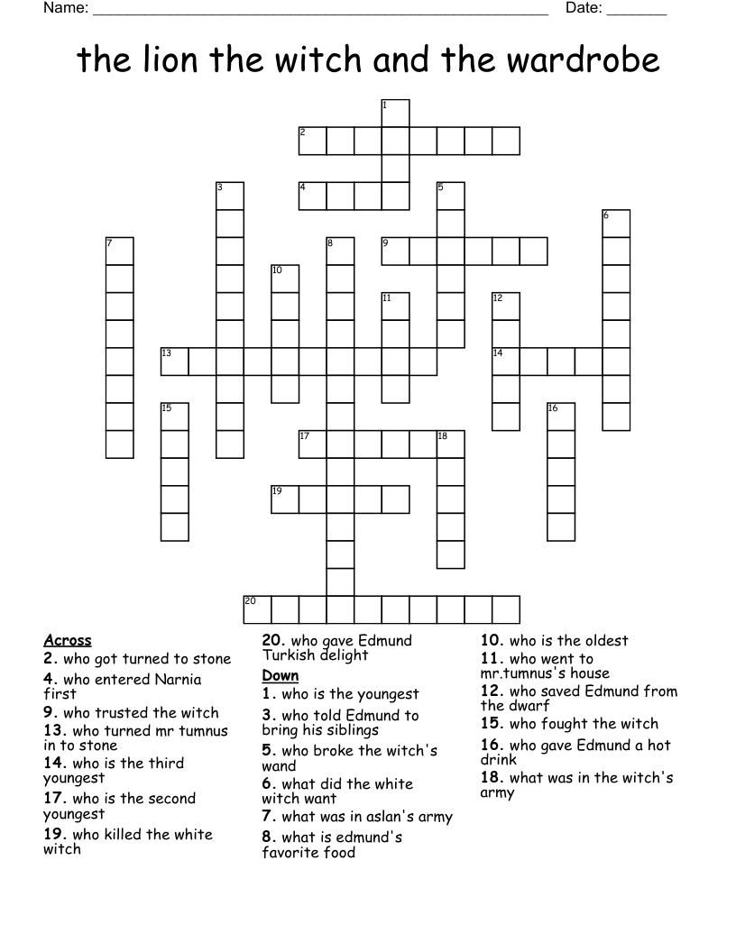 the lion the witch and the wardrobe Crossword