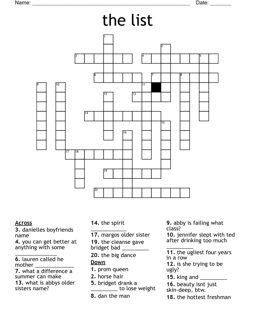 the list Crossword