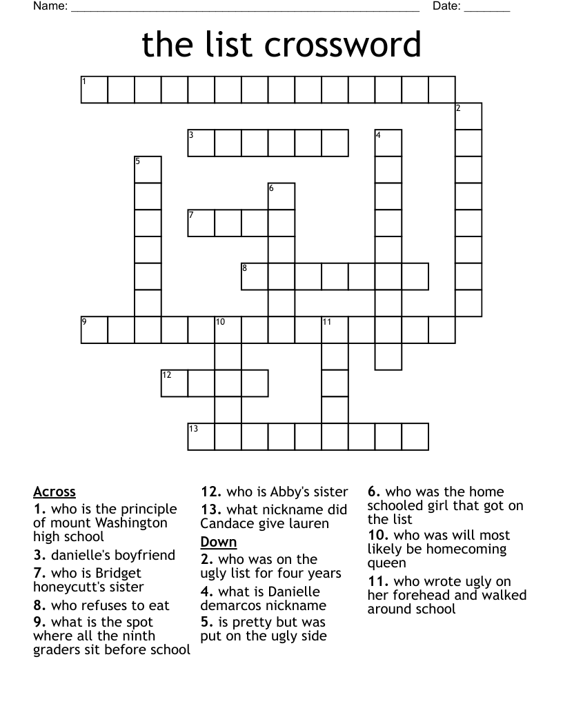 the list crossword