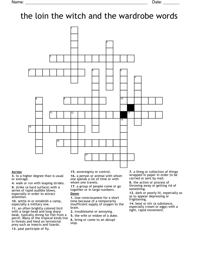 the loin the witch and the wardrobe words Crossword