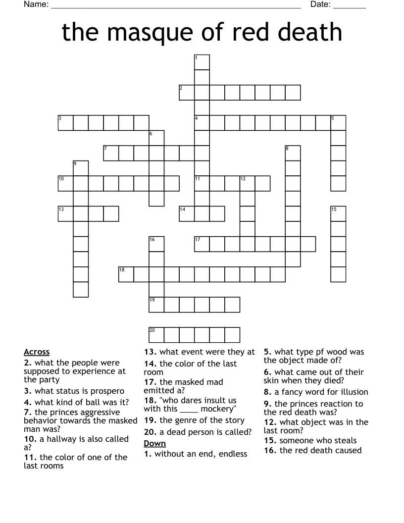 the masque of red death Crossword