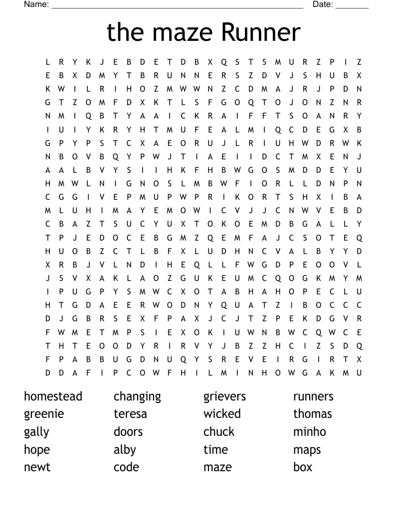 the maze Runner Word Search