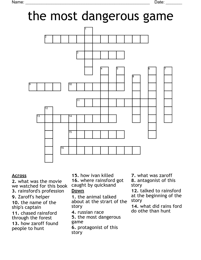 the most dangerous game Crossword