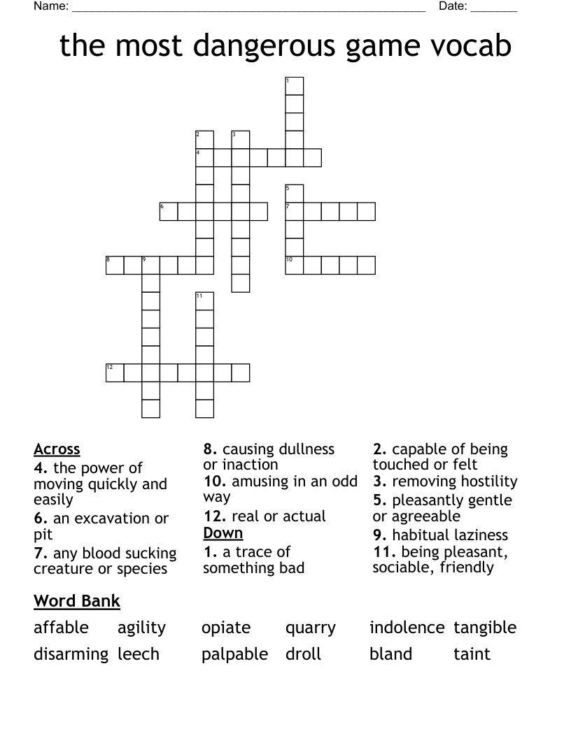 the most dangerous game vocab Crossword