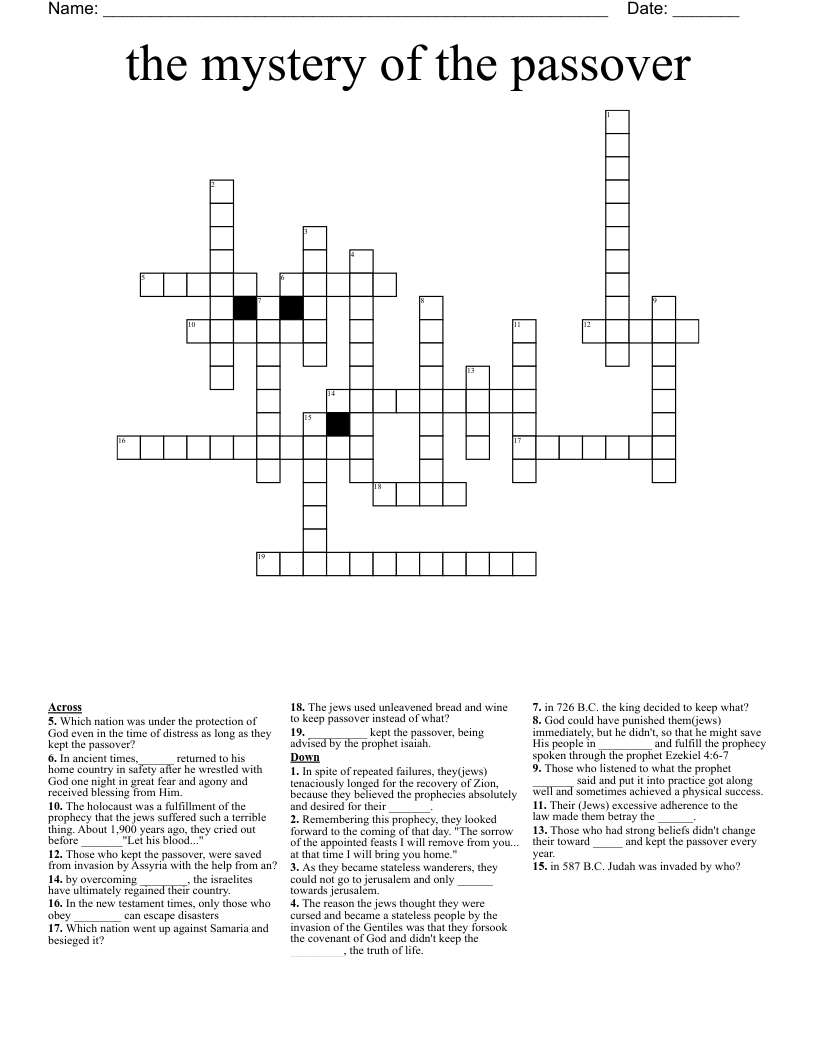 the mystery of the passover Crossword