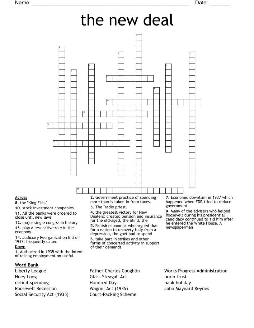 the new deal  Crossword