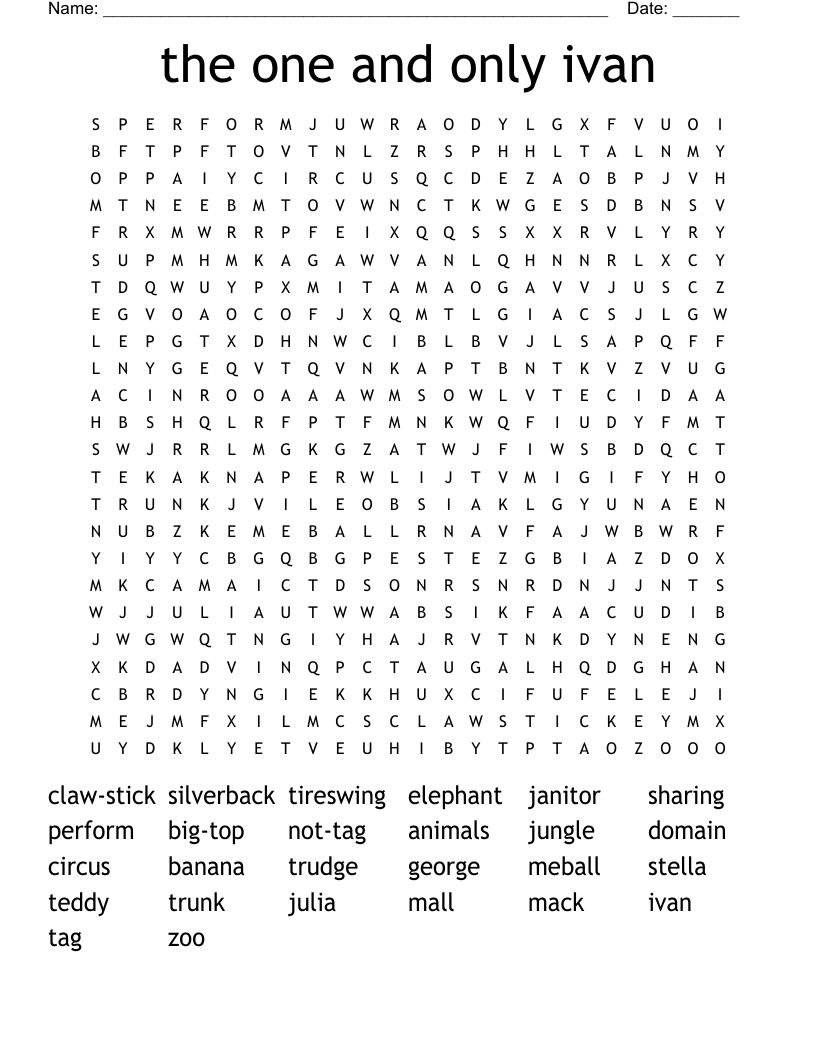 the one and only ivan Word Search
