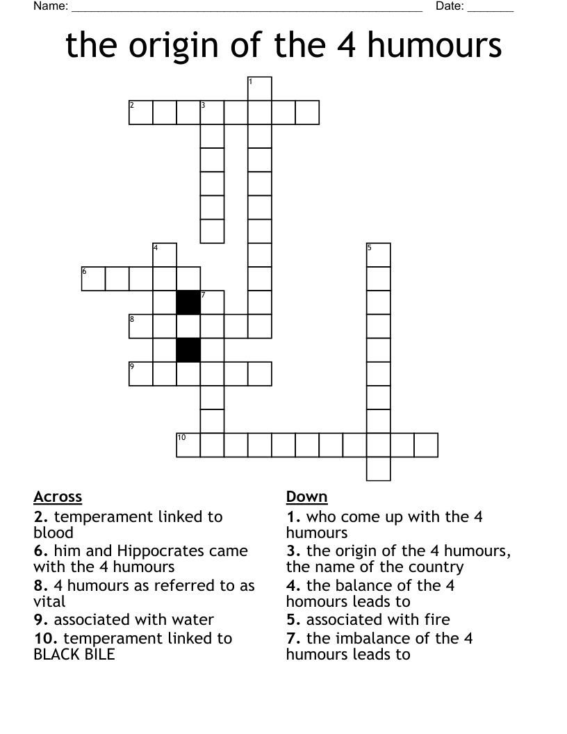 the origin of the 4 humours  Crossword