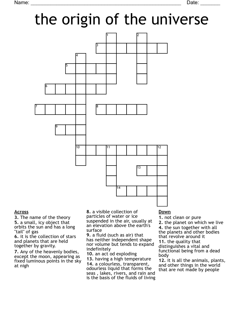 the origin of the universe Crossword