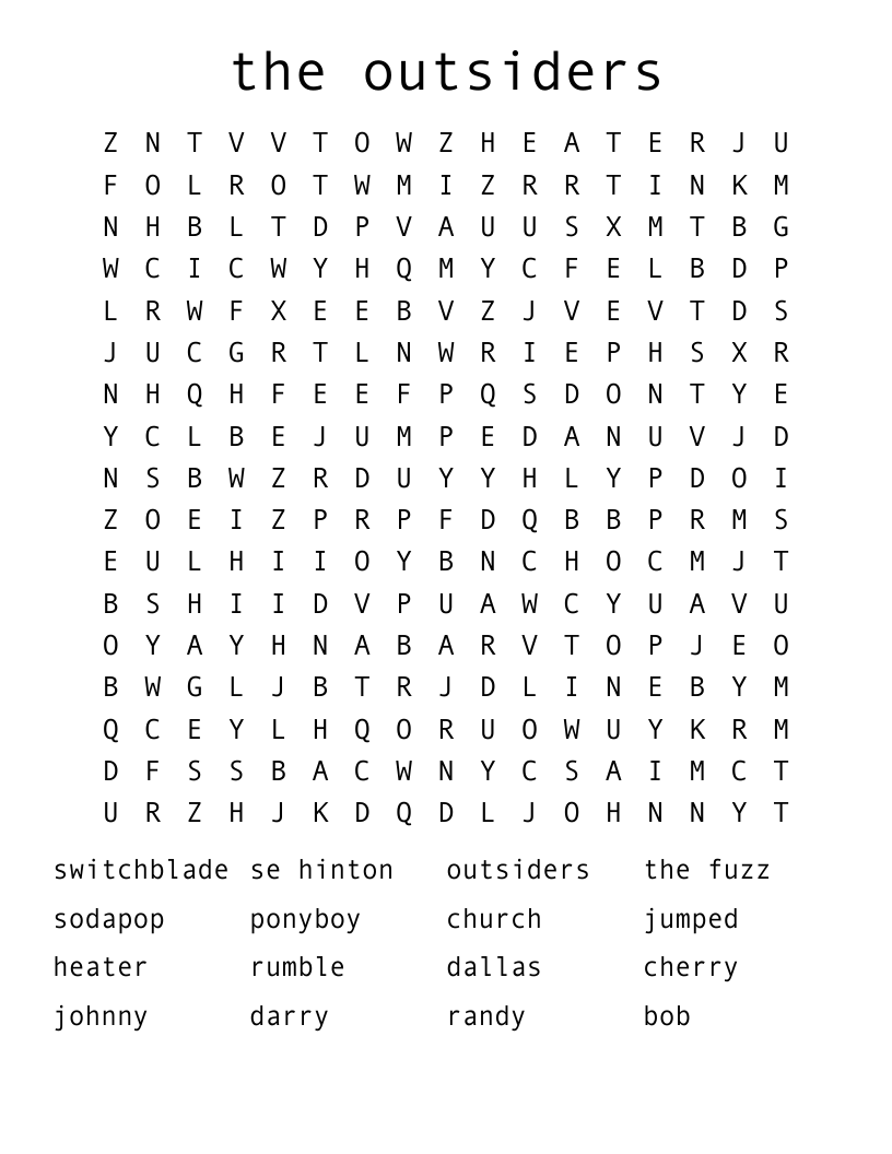 the outsiders Word Search