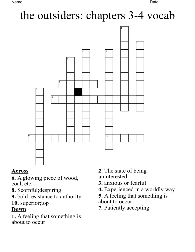 the outsiders: chapters 3-4 vocab Crossword