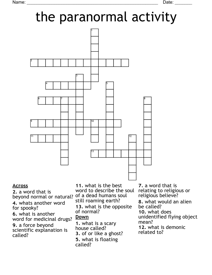 the paranormal activity Crossword