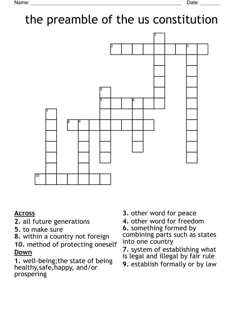 the preamble of the us constitution Crossword