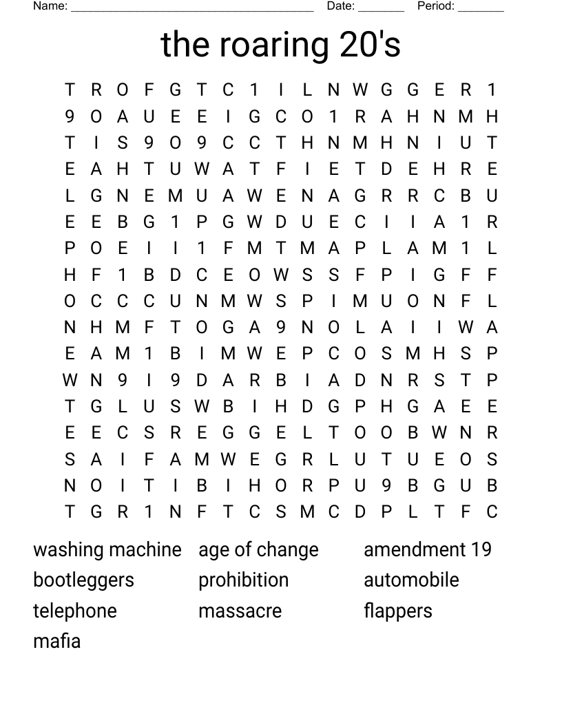 the roaring 20's  Word Search