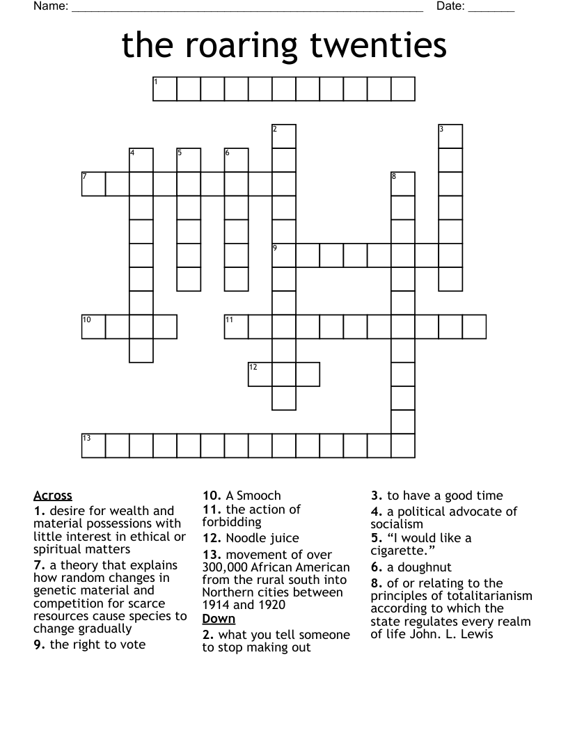 the roaring twenties  Crossword