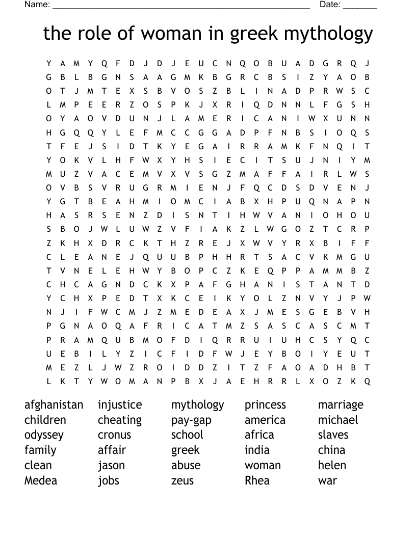 the role of woman in greek mythology Word Search
