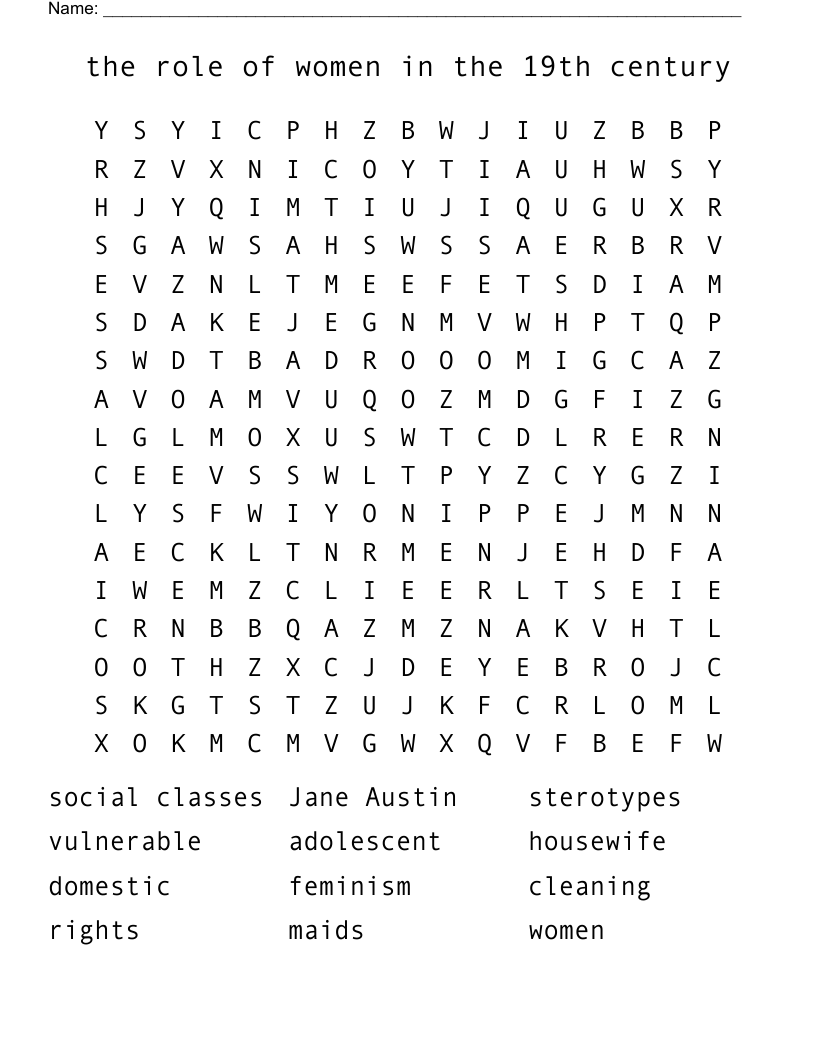 the role of women in the 19th century Word Search