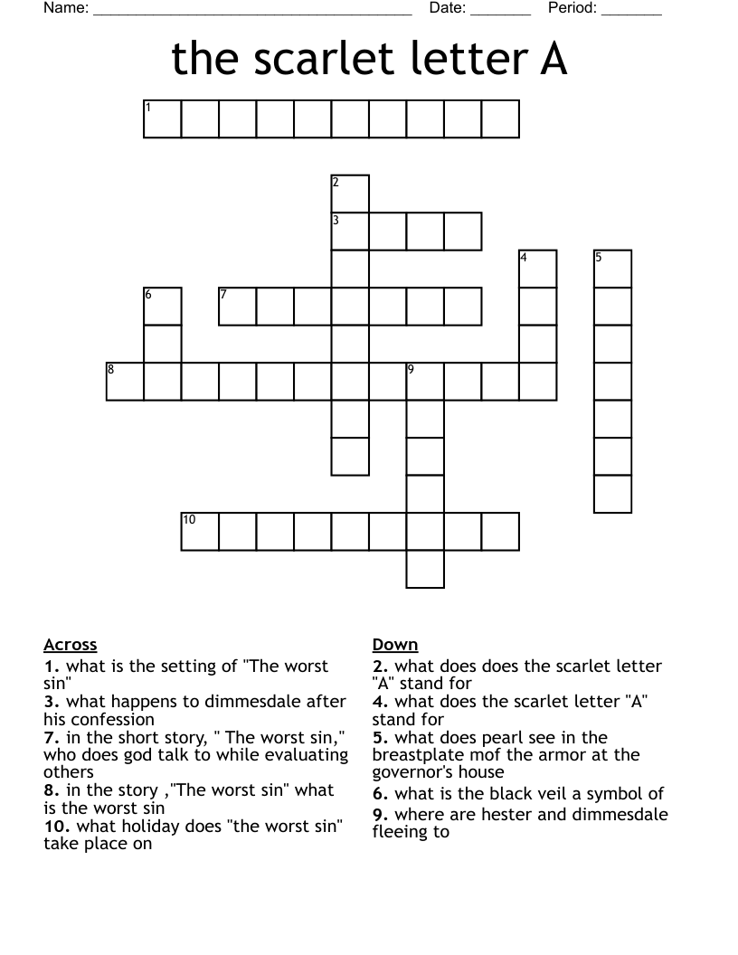 the scarlet letter A Crossword