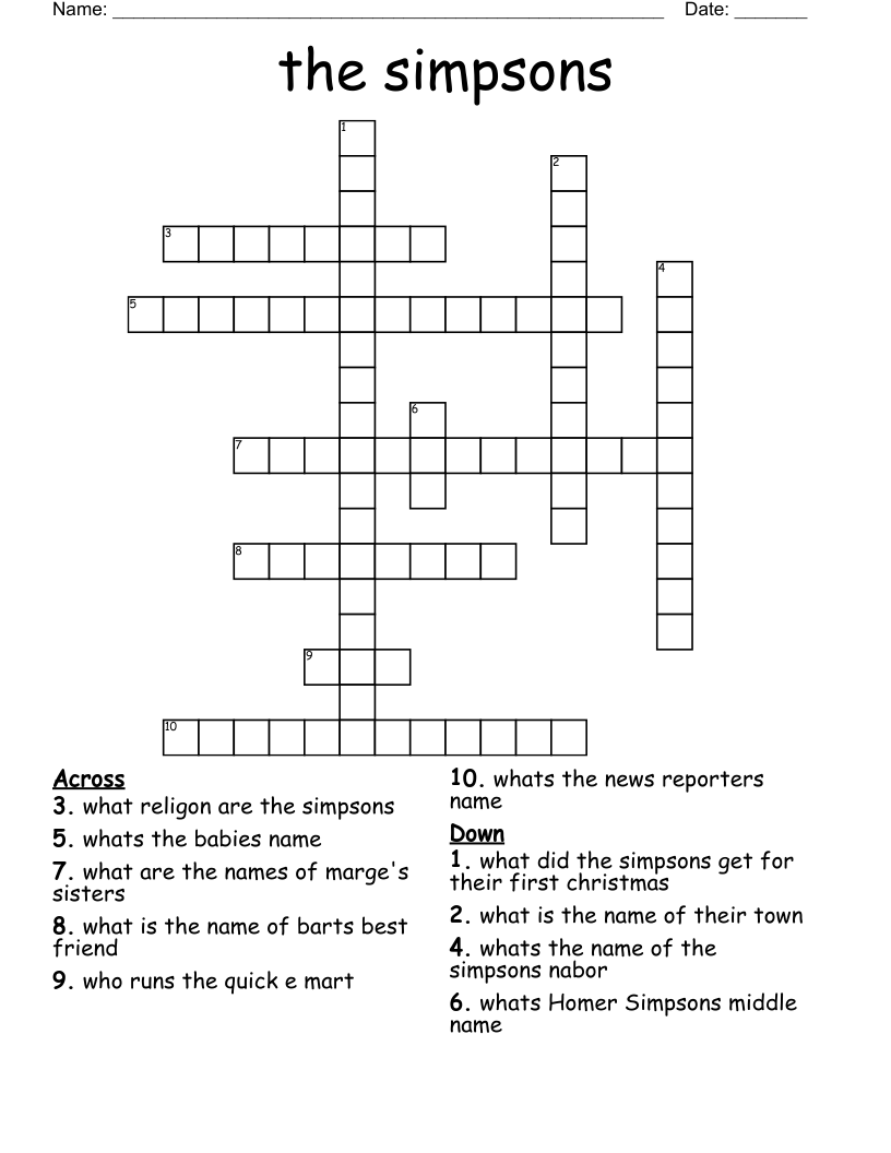 the simpsons Crossword