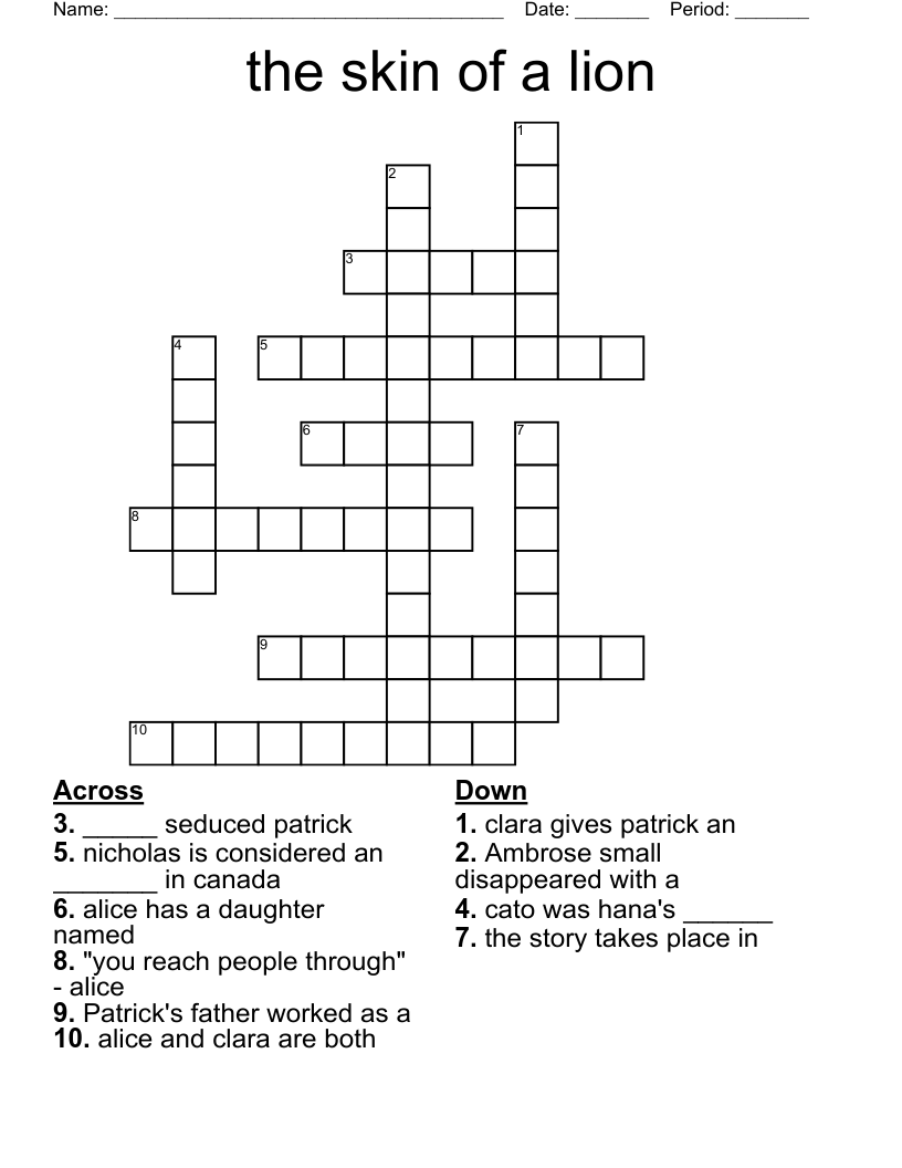 the skin of a lion Crossword