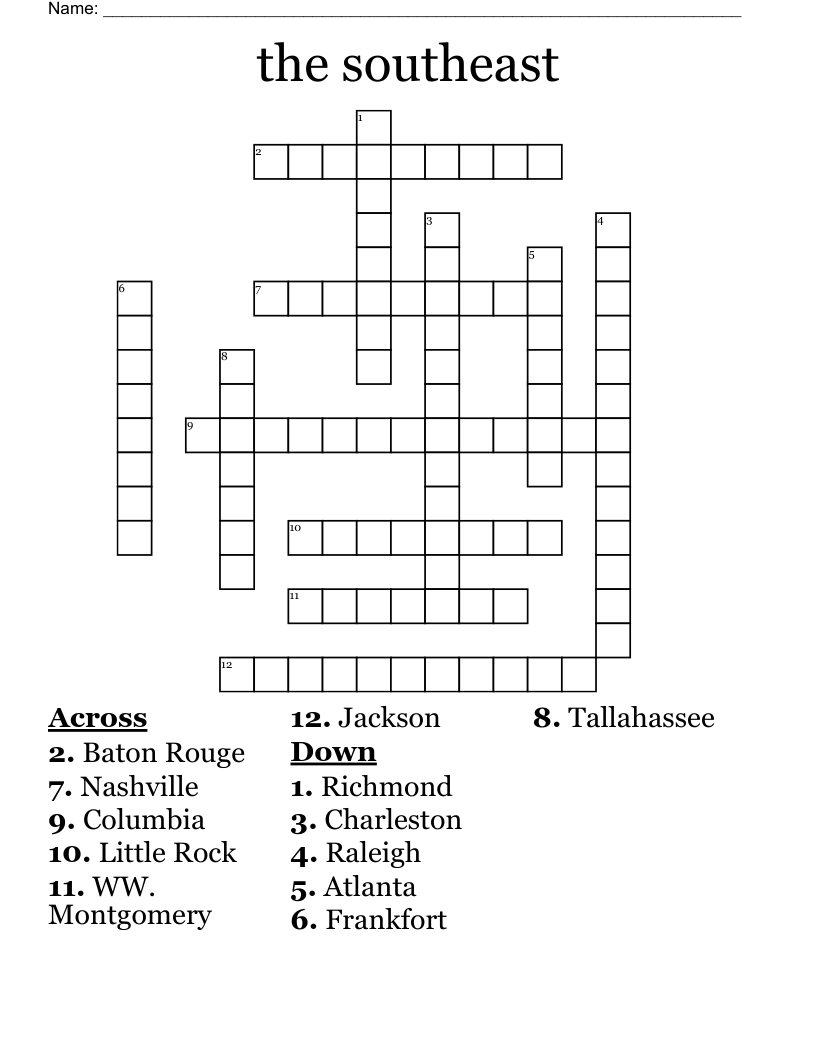 the southeast Crossword