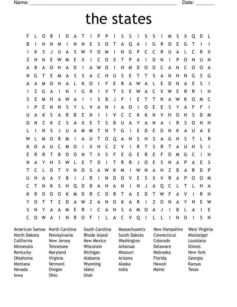 the states Word Search