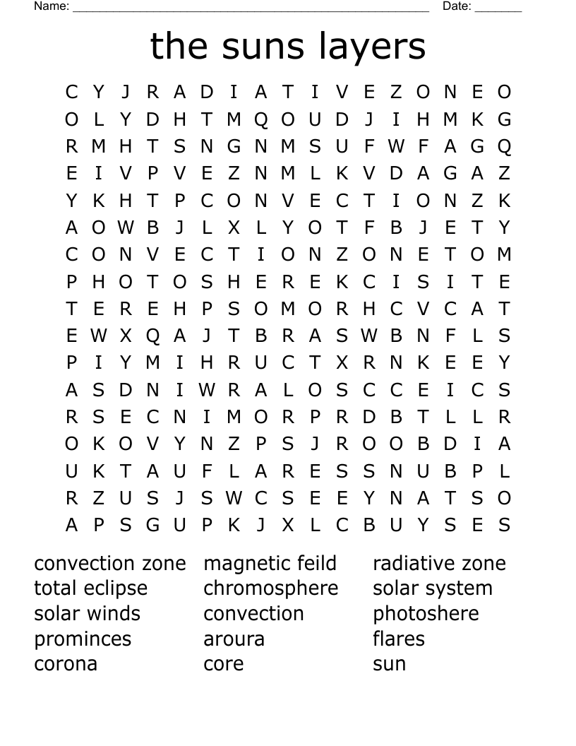 the suns layers Word Search