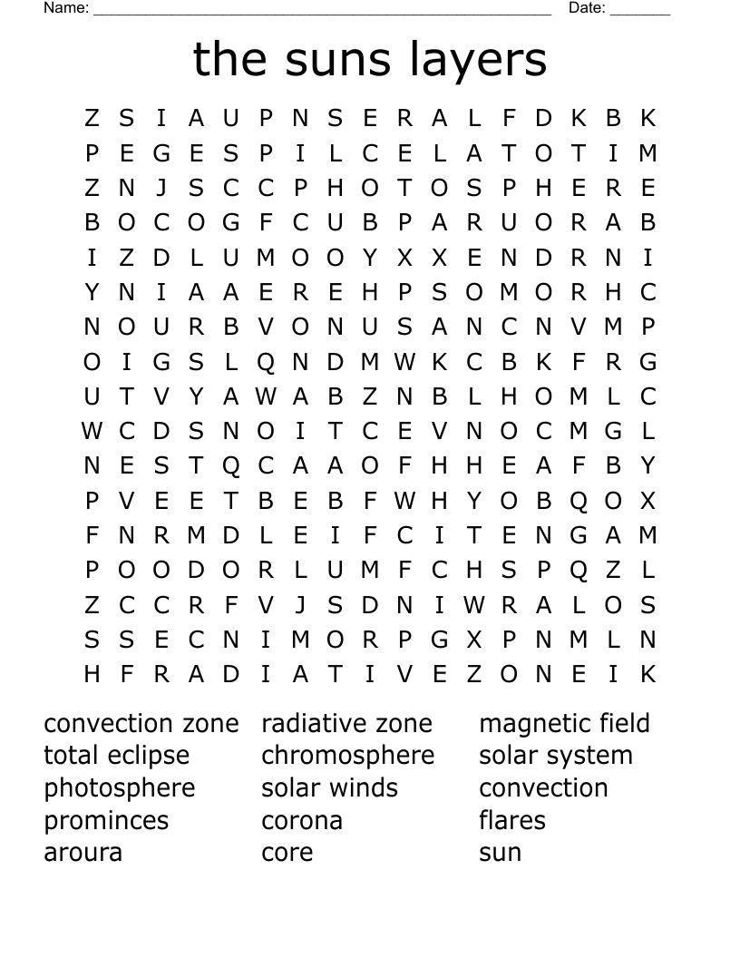 the suns layers Word Search