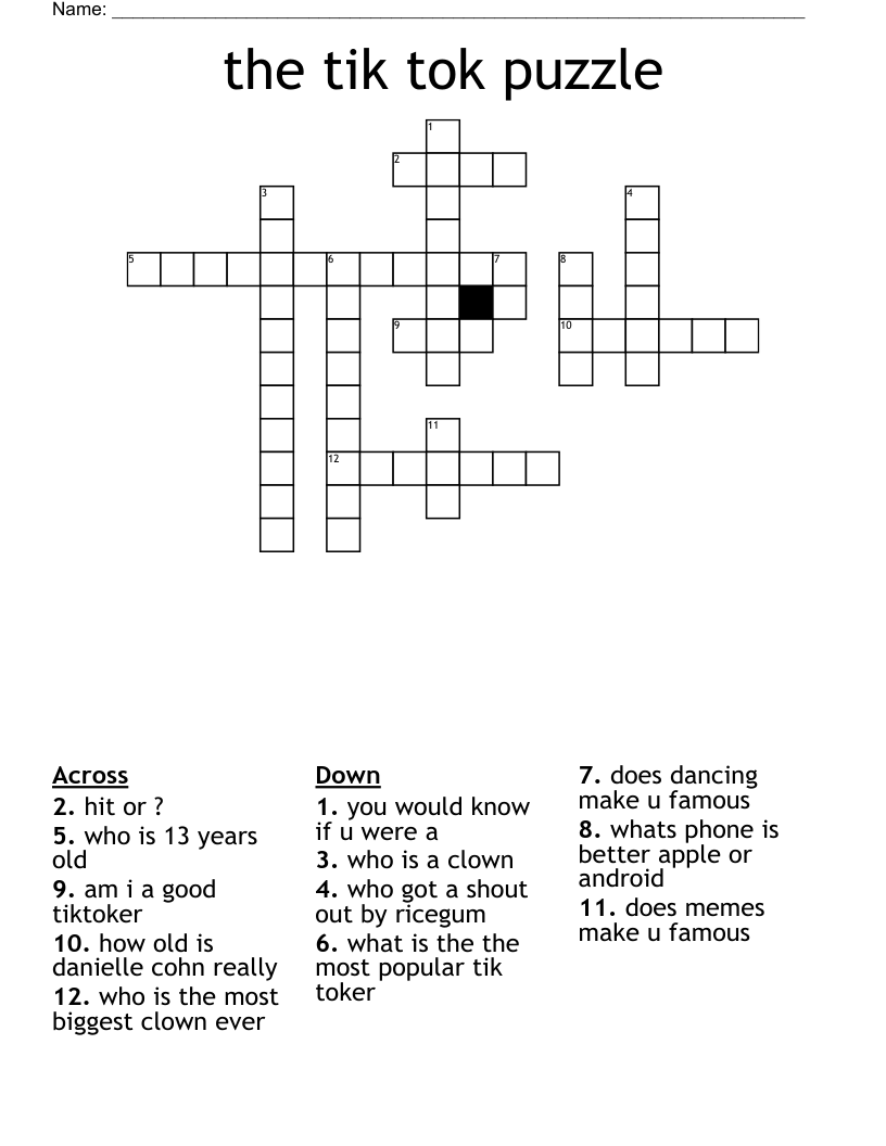 the tik tok puzzle Crossword