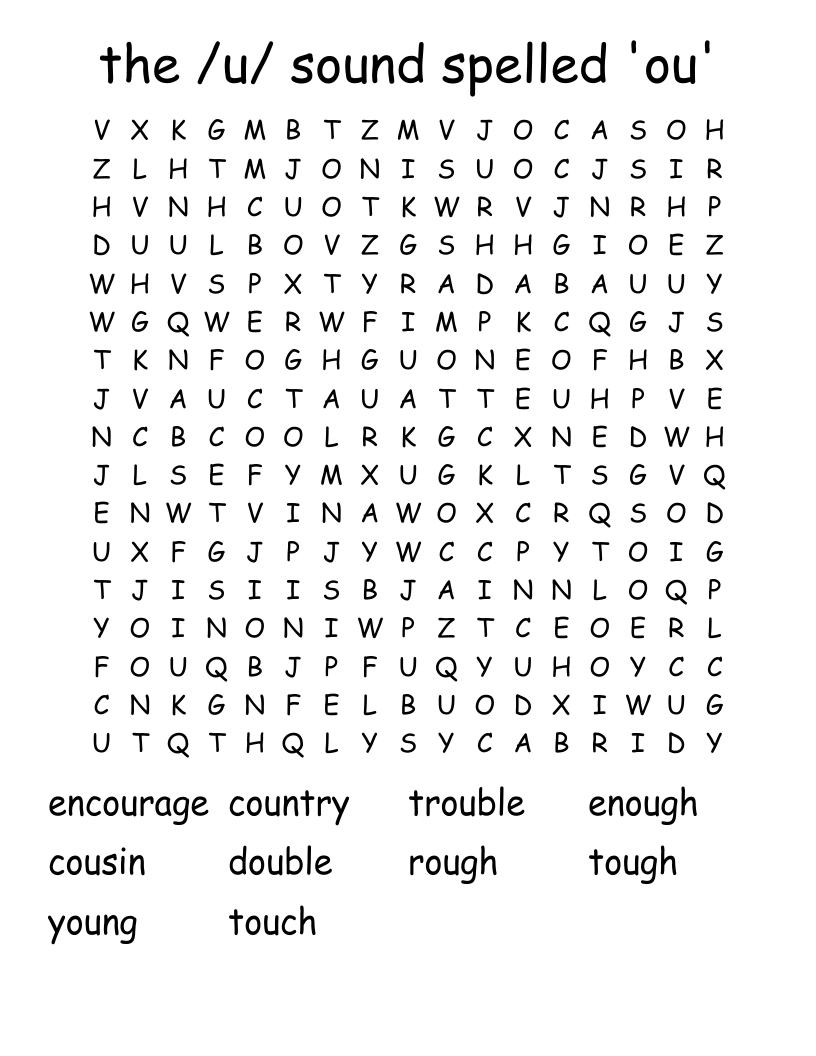 the /u/ sound spelled 'ou' Word Search