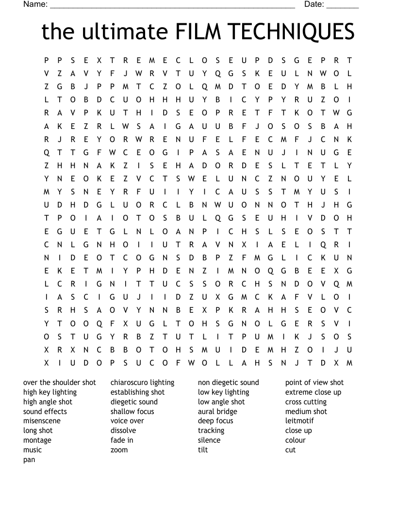 the ultimate FILM TECHNIQUES Word Search