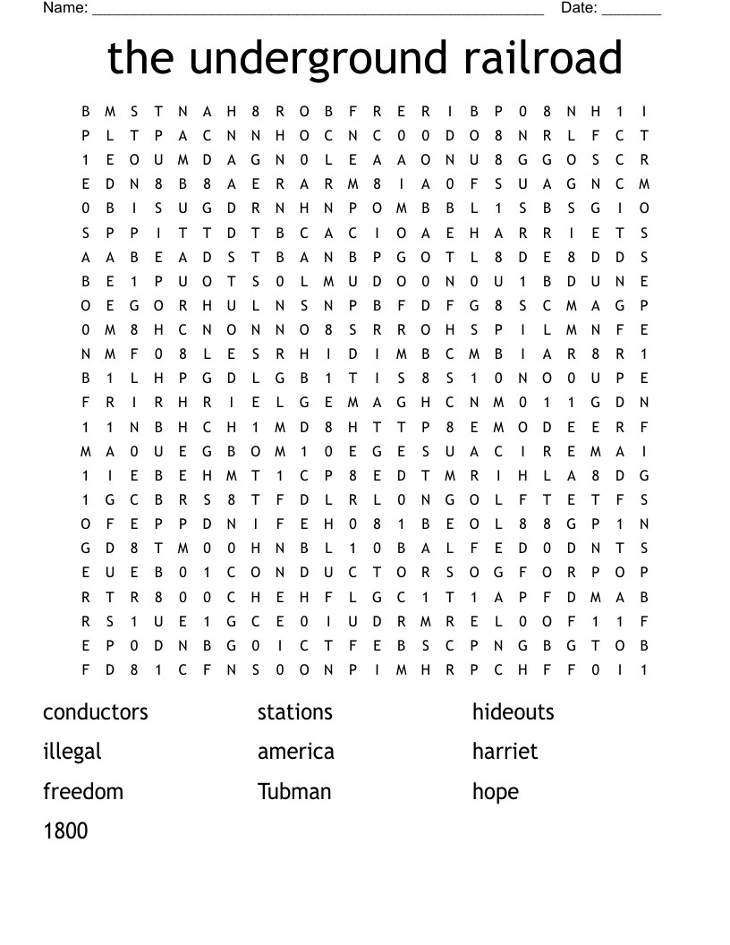 the underground railroad  Word Search