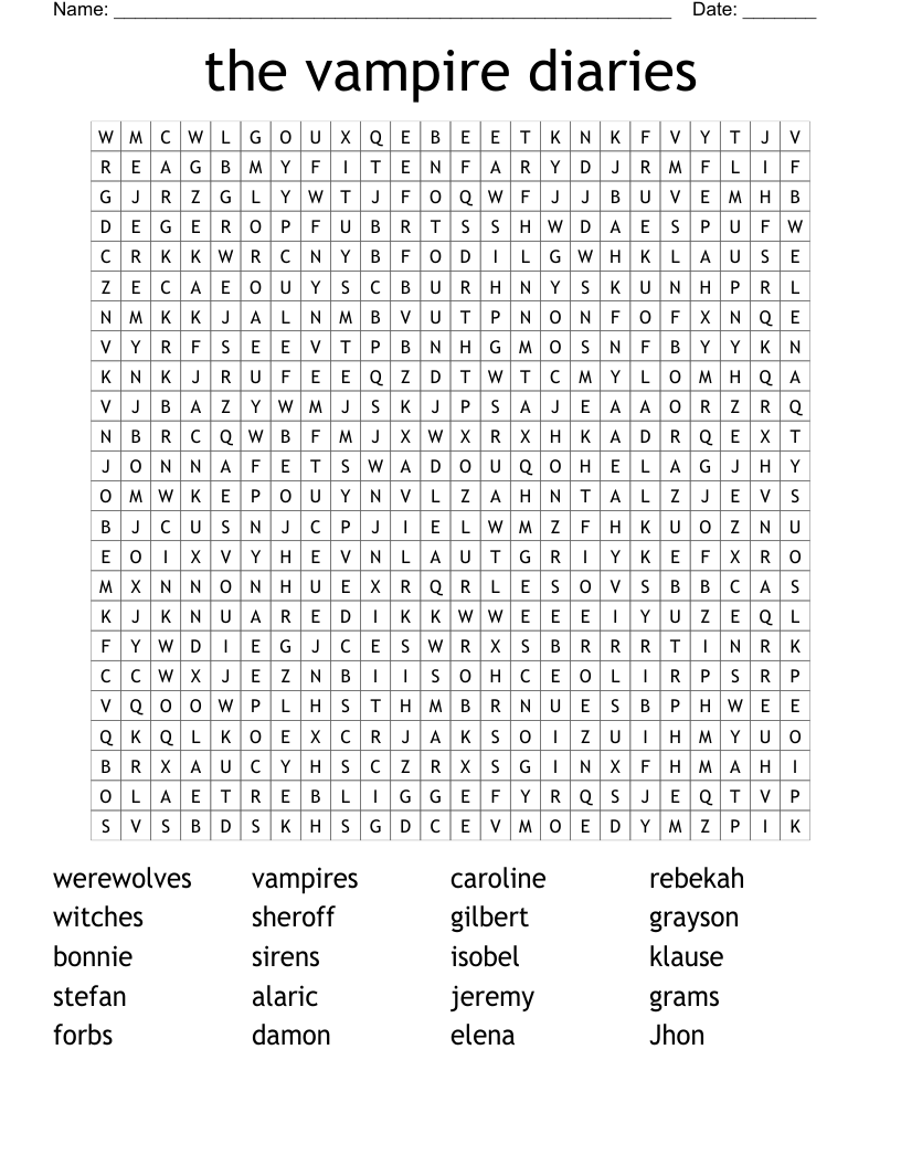 the vampire diaries Word Search