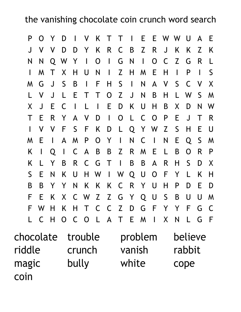 the vanishing chocolate coin crunch word search